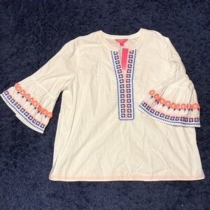 Lilly Pulitzer Embroidered White Top with Orange and Blue Accents